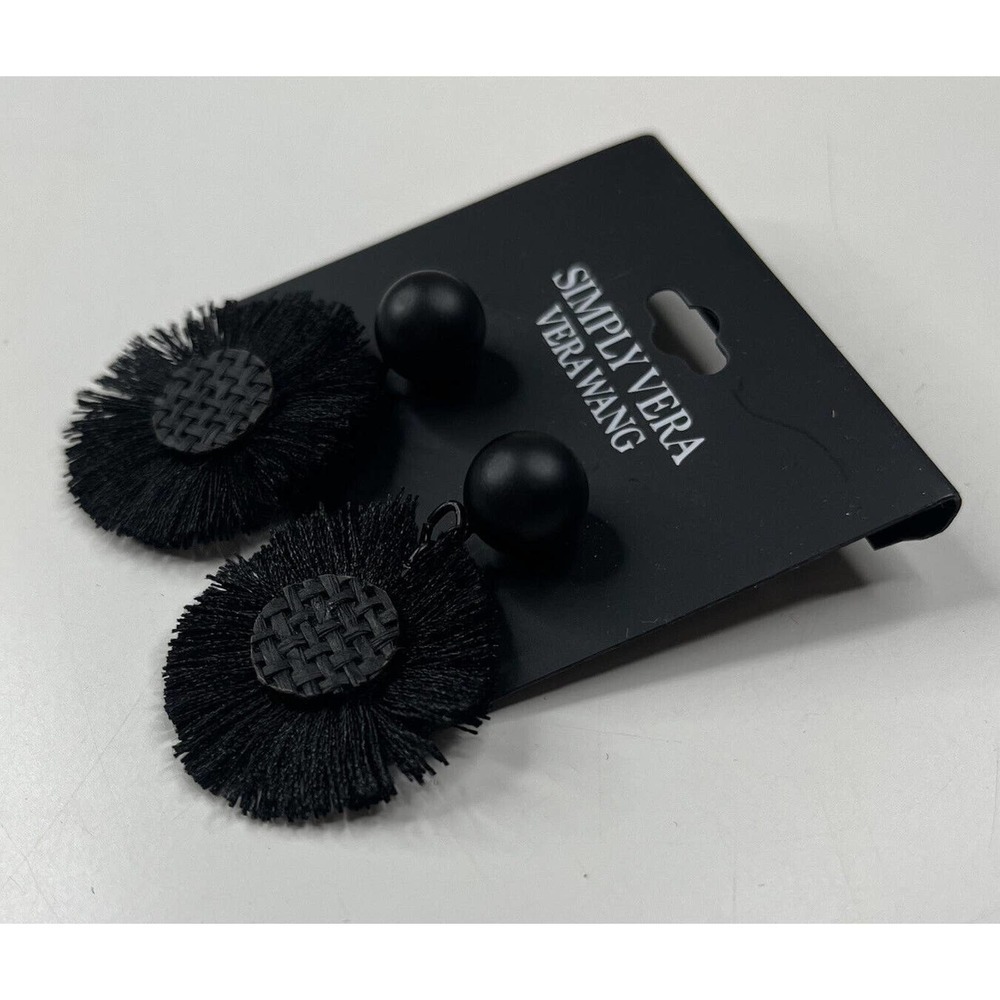 NEW Simply Vera Wang Black Frayed Drop Earrings with Defect - Picture 1 of 6